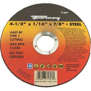 Forney  Type 1 4-1/2 In. x 1/16 In. x 7/8 In. Steel Cut-Off Wheel 71847 - 1 of 1