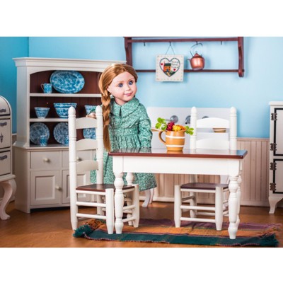 White and Brown Wooden Farmhouse Style 18 Inch Doll Dining Set