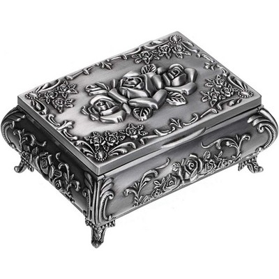 Vintage Metal Jewelry Box For Rings Earrings Necklace Treasure Chest Organizer