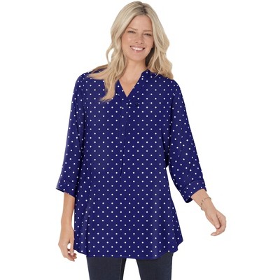 Woman Within Plus Size Rayon 7-Day Three-Quarter Sleeve Tab-Front Tunic
