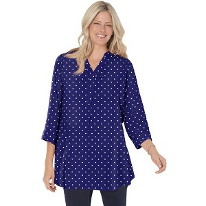Woman Within Women's Plus Size Rayon 7-Day Three-Quarter Sleeve Tab-Front Tunic - 1 of 4