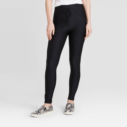 Women's High Waisted Drawstring Lounge Leggings With Pockets - A New Day™  Black L : Target