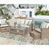 Outdoor 6-Piece Wicker Patio Conversation Set, Sectional Sofa with Glass Coffee Table and Ottomans, Sofa with Foam Cushions–Cuddlewood - 2 of 4