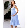 BLUEMING Maternity Dress Summer Ruffled Highwaist Dress with Mini Cap Sleeve Shirred A-Line Midi Dress Floral Sundress - 4 of 4
