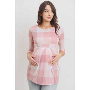 Hello Miz Women's Round Neck 3/4 Sleeve Front Pleat Maternity Top - 1 of 4