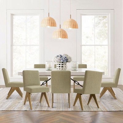 Set of 8 Upholstered Dining Chairs, Solid Wood Mid-Century Modern Kitchen Chairs with Padded Linen Seats, Comfortable Armless Chairs-Maison Boucle