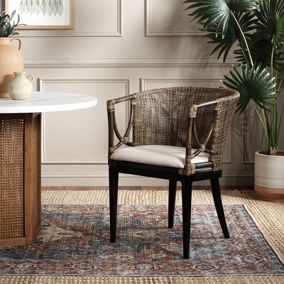 Transitional Buenos Aires Inspired Rattan Barrel Armchair, Brown/White
