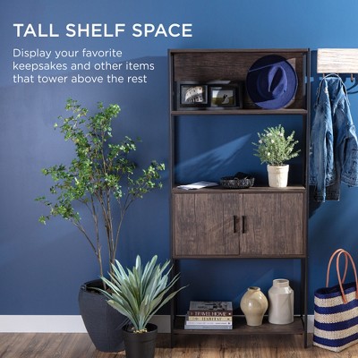 Adjustable Dark Walnut 41.5" Bookshelf with Doors