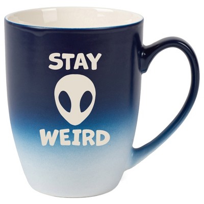 100 North Alien 10 Ounce Navy Blue and White Two Toned Ombre, Comfortably Fits Your Hands, Ceramic Tea Coffee Cup Mug, Stay Weird