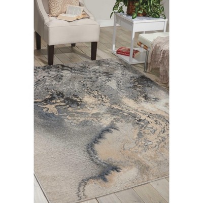 Extra Large Gray Abstract Synthetic Area Rug 9' x 12'