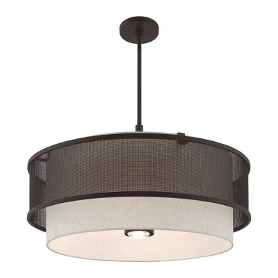 Braddock 5-Light Bronze Drum Pendant with Oatmeal Fabric Shade