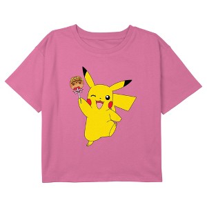 Girl's Pokemon Halloween Pikachu Jack-o'-Lantern Lollipop Crop Top T-Shirt - 1 of 3