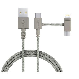 Smartish USB-C/Lightning Cable for iPhone 16/15/14 - Crown Joule - 6 Foot Universal Fast Fabric Wrapped Charging Cable w/Micro-USB - 1 of 4