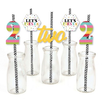 Big Dot of Happiness 2nd Birthday Let's Fiesta - Paper Straw Decor - Mexican Fiesta Second Birthday Party Striped Decorative Straws - Set of 24