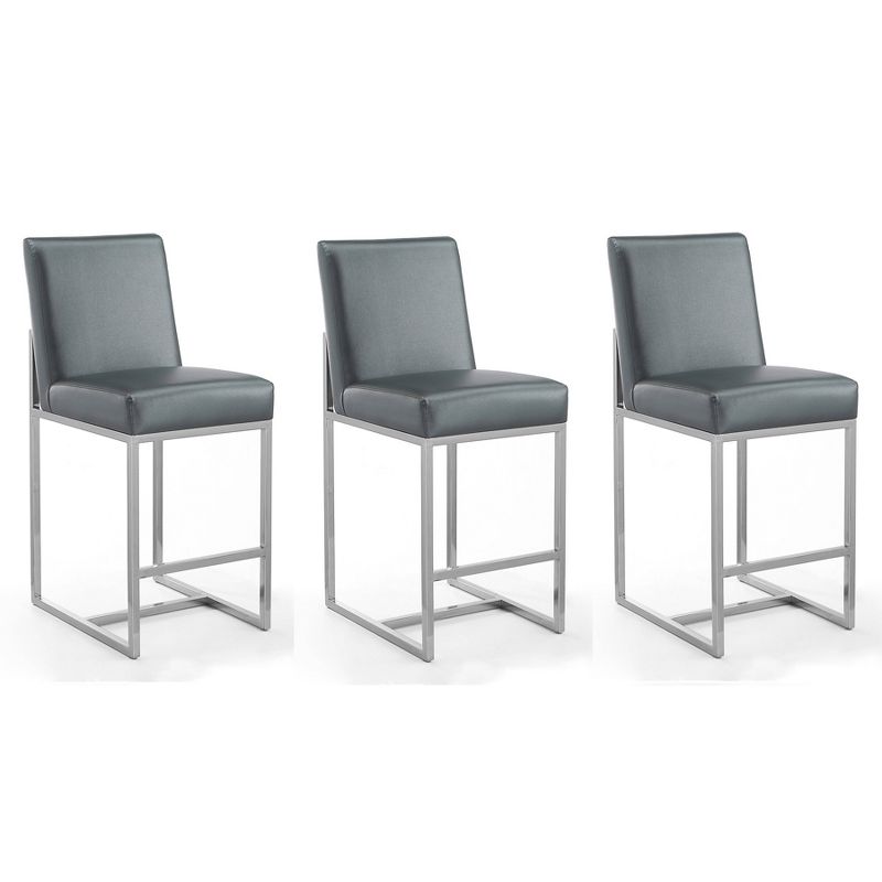 Set of 3 Element Upholstered Stainless Steel Counter Height Barstools Graphite - Manhattan Comfort, 1 of 9
