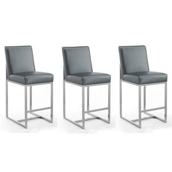 Set of 3 Element Upholstered Stainless Steel Counter Height Barstools Graphite - Manhattan Comfort