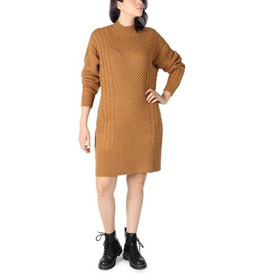 Sandra Darren - Long Sleeve High Neck Textured Rib Sheath Sweater Dress
