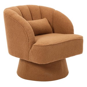 Modern Swivel Barrel Accent Chair, Velvet/Teddy Upholstered Armchair with Backrest and Plush Padding, Comfy Round Lounge Chair for Living Room - 1 of 4