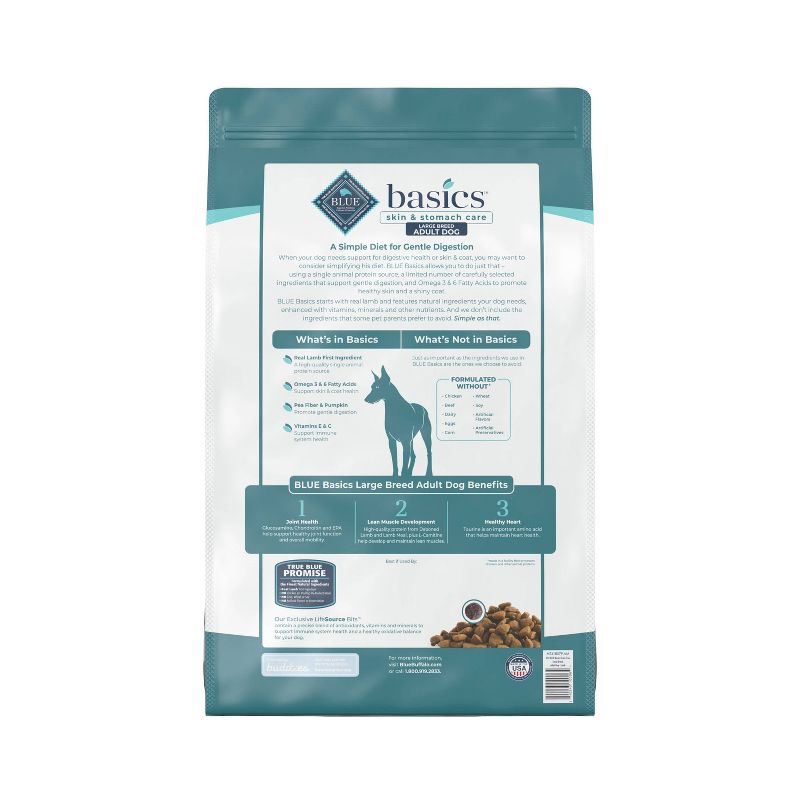 Blue Buffalo Basics Skin &#38; Stomach Care, Grain Free Natural Lamb &#38; Potato Recipe Large Breed Dry Dog Food - 22lbs, 4 of 13