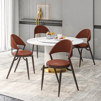 Venice Dark Brown Leather Upholstered Side Chair with Metal Legs
