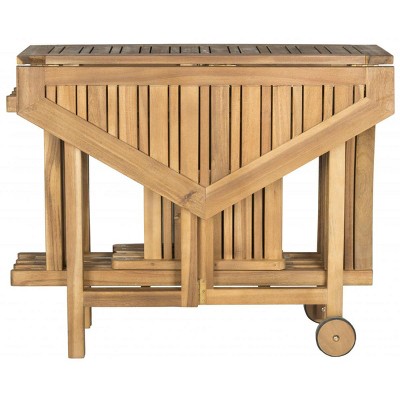 Natural Acacia Wood Round Patio Dining Set with Foldable Chairs