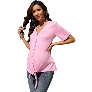 Clearlove Women's Maternity Shirts Color Block Split Hem Tunic Tops Pregnancy Clothes - 1 of 4