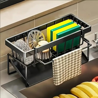 Attop Metal Kitchen Sink Organizer with Sponge Holder and Dishwashing Brush Holder - Space-saving drainer, easy to clean, compact countertop storage