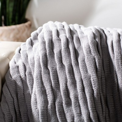 Noela Light Gray Cotton Knit Throw Blanket
