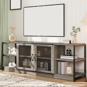 TV Stand-Industrial Entertainment Center with 2 Mesh Doors, Wood Rustic TV Console, 2 Tier Farmhouse TV Table for Living Room, Bedroom - 1 of 4