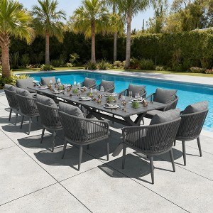 LayinSun 14 Pieces Outdoor Patio Dining Set with Aluminium Rectangular Dining Table and Wicker Rattan Chairs Set - 1 of 4
