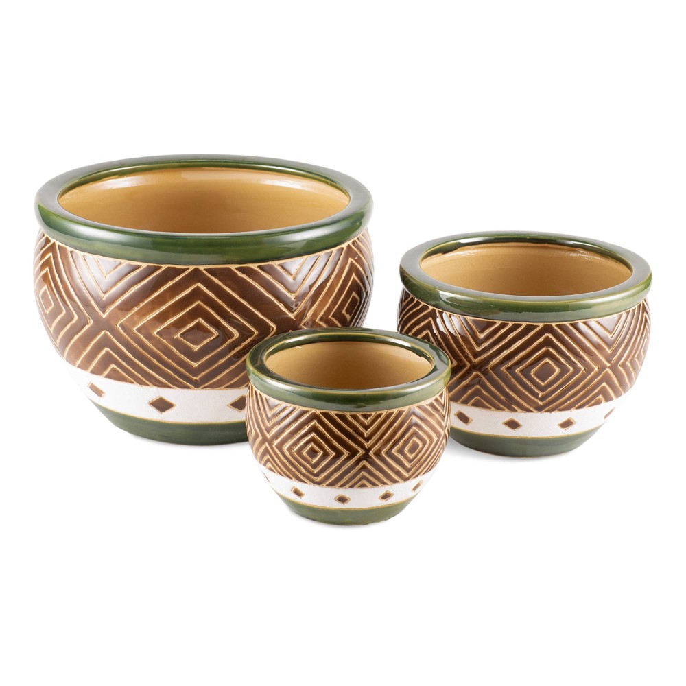 Photos - Flower Pot Zings & Thingz Set of 3 Indoor/Outdoor Ceramic Planters Jade