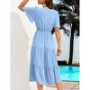 Coolmee Women Smocked High Waist Cross V Neck Ruffled Short Sleeve Layered Midi Dress - 3 of 4