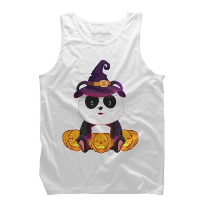 Men's Design By Humans Cute Panda Mock up Witch With Jack O Lantern Halloween T-Shirt By thebeardstudio Tank Top