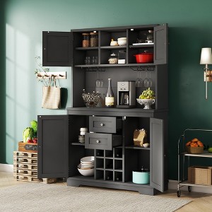 Farmhouse Coffee Bar Cabinet with Drawers, Shelves, Wine & Glass Racks for Kitchen, Dining Room, Living Room - 1 of 4