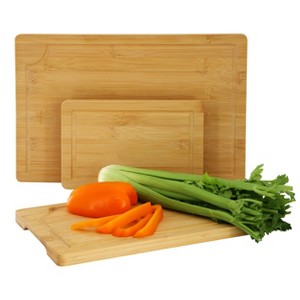 MegaChef 3 Piece 9 Inch, 12 Inch, and 15 Inch Bamboo Wood Cutting Board Set with Juice Grooves - 1 of 4