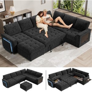 Vipbear 8 Seat Large U Shaped Sectional Couch Modular Sectional Sleeper Sofa with Pull Out Bed/Reclining Backrest/Table/LED Light,Tool-Free Assembly - 1 of 4