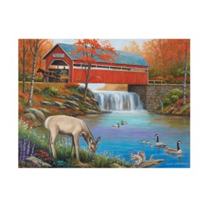 Canvas Wall Art - John Zaccheo 'Life by the Covered Bridge' Wall Art for Living Room, Bedroom, or Office Décor by Trademark Fine Art - 19 x 19 Inches - 1 of 4