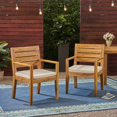 Nestor Acacia Wood Dining Chairs with Water-Resistant Cushions, Set of 2