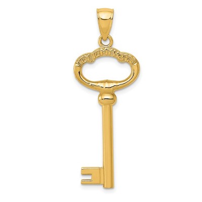 Black Bow Jewelry 14k Yellow Gold Key to My Heart Key Pendant, 15mm