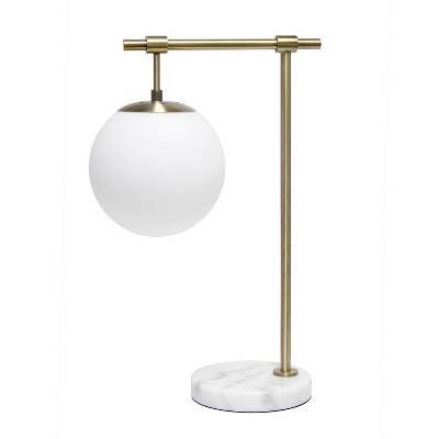 Lalia Home Studio Loft 21 White Globe Shade Table Lamp with Marble Base Antique Brass