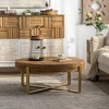 LOVMOR 31.29"Modern Retro Splicing Round Coffee Table,Fir Wood Table Top with Gold Cross Legs Base - 2 of 4