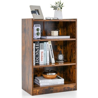 Tall Wooden Rustic 3-Tier Open Space Shelving with Bottom Hutch