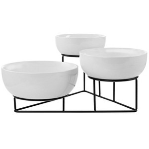 Gibson Elite 4 Piece Bowl Set with Metal Rack in White and Black - 1 of 4