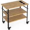 Pizza Oven Table 33"x20"x35.5", Outdoor Grill Table on 4 Wheels, Three-Shelf Bamboo Cart for Food Prep, BBQ Dining, Wood Color - 2 of 4