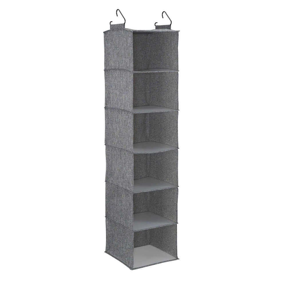 Household Essentials 6 Shelf Hanging Organizer Graphite Linen: Closet Hanging Storage, Fixed Shelves, Gray, 48" Height