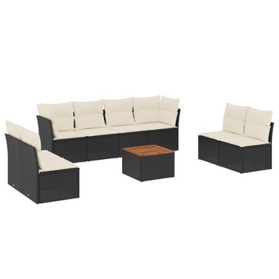 vidaXL Patio Sofa Set with Cushions Outdoor Furniture 9 Piece Poly Rattan - Black and Cream
