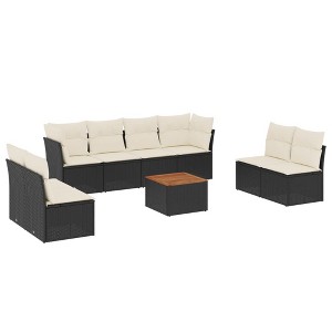vidaXL Patio Sofa Set with Cushions Outdoor Furniture 9 Piece Poly Rattan - Black and Cream - 1 of 4