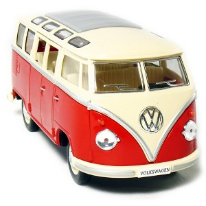 KiNSMART 1962 Volkswagen Classic Hippy Bus 7" 1:24Scale Red Die Cast Metal Model Toy Pull Back Action Car - 1 of 3
