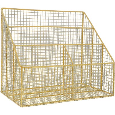 Paper Junkie Gold Desk File Organizer for Letters, Mail, and Accessories, 11.5 X 7 X 10 inches