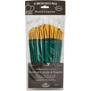 Royal & Langnickel(R) White Taklon Flat Value Pack Brush Set-12/Pkg - 1 of 4